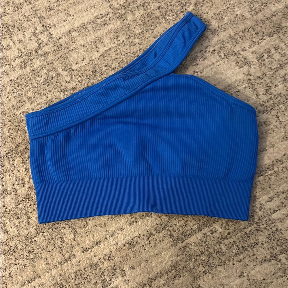 Blue One-Shoulder Ribbed Top